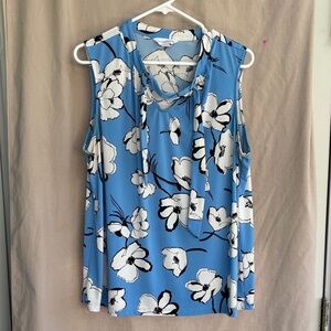 Liz Claiborne Blue Floral Tie-Neck Tank Top
